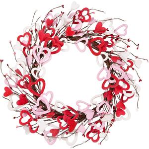 18 Inch Valentine's Day Heart Shaped Wreath for Wedding Party Anniversary - Artificial Wooden Door Wreath Gift for Girlfriend, Women, Mother