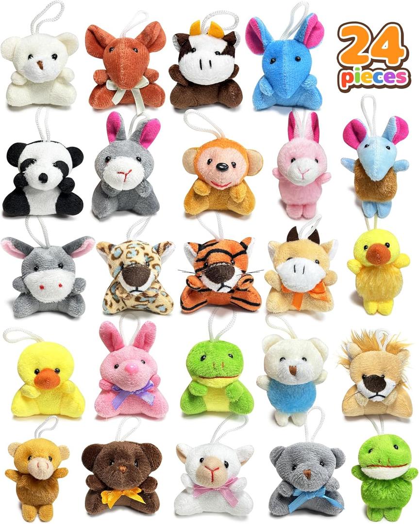 24 Pack Mini Stuffed Animals, Small Plush Keychain Party Favors for Kids 3-5, 4-8, 8-12, Bulk Treasure Box Toys for Classroom Prizes, School Gifts, Easter Basket Egg Goodie Bags Stuffers