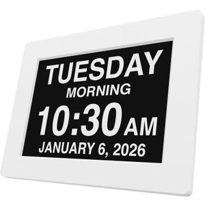 American Lifetime New 2026 Dementia Clock Large Digital Clock for Seniors, Large Display with Custom Alarms, Calendar Clock with Day & Date for Elderly, Clear Numbers Alzheimer Digital Clock White (8 inch)