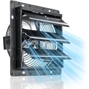 8 Inch Shutter Exhaust Fan, 760 CFM High-Speed Wall Mounted Exhaust Fan, 40dB Quiet Cooling Ventilation Attic Fan for Shed, Garage, Greenhouse, Basement, Chicken Coop, Generator Room, Black