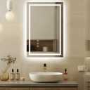 oneup 16x24''Small Bathroom Mirror with Lights,Front Lighted Bathroom Mirror for Wall,Stepless Dimmable,Anti-Fog,Modern LED Vanity Mirror,Memory,Touch Botton