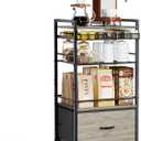 Coffee Bar Cabinet with Storage5 Tier Coffee Station Table on Wheels, 33.6" H Cart with Drawer for Home Kitchen, Liquor Buffet Sideboard Cabinet (Black)