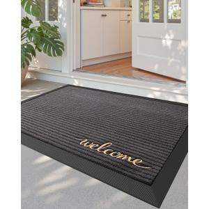 DEXI Front Door Mat Outside Entrance, 2x3 ft Rubber Entry Doormat Heavy Duty, Non Slip Welcome Mats for Inside House Floor Entryway Exterior Patio, Welcome Grey