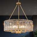 Gold Drum Chandelier 24.4" Modern Crystal Glass Chandeliers Luxury 8-Light Pendant Ceiling Chandelier Lighting for Dining Room Foyer Living Room Bedroom, Gold 