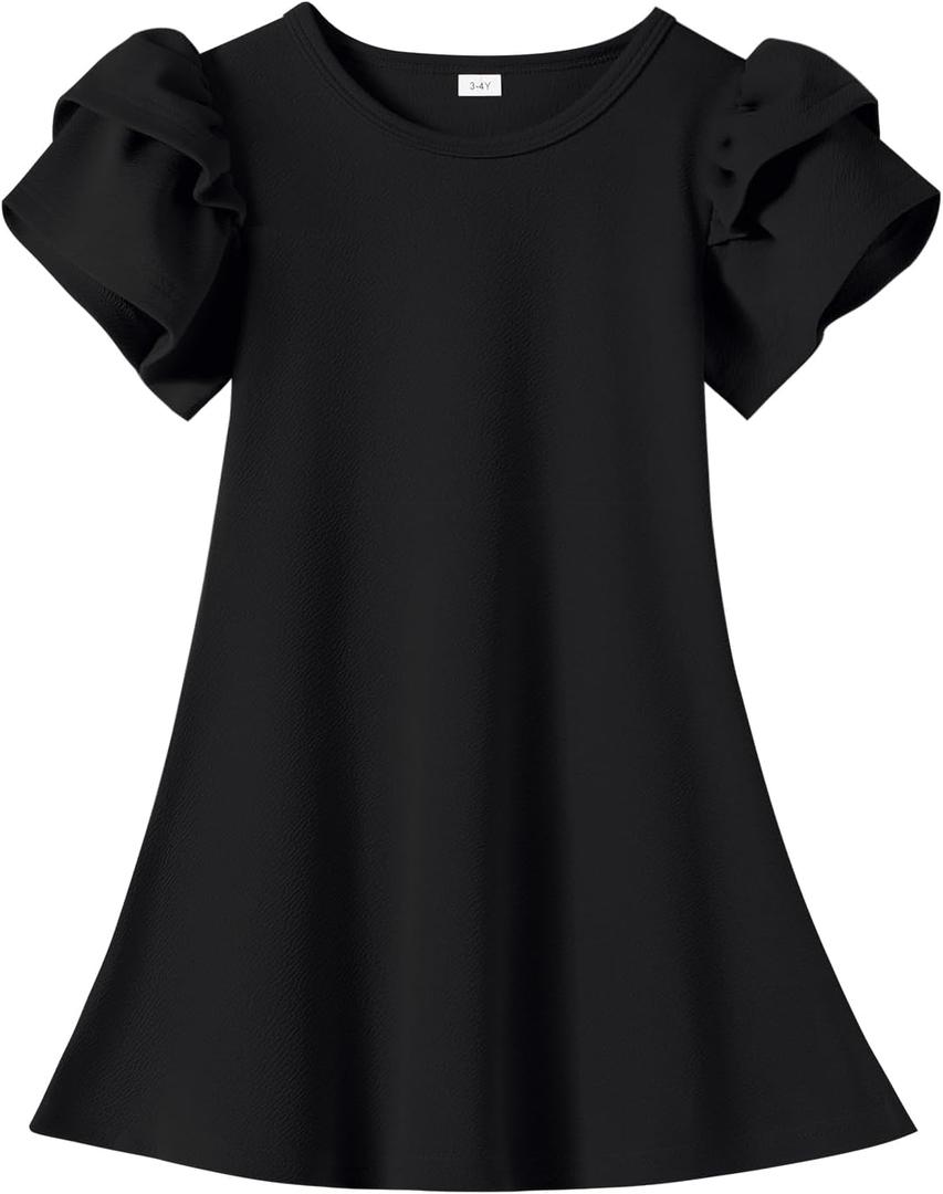 Toddler Dress Summer Baby Girl Dresses Layered Ruffle Sleeve Kids Cute Sundress Beach Birthday Party (4-5T, Black)