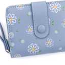 Small Wallets for Women Leather Bifold Zipper Pocket Colorful Flowers Wallet Credit Card Holder with ID Window