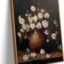 Framed Farmhouse Rustic Flower Wall Art Retro Moody White Floral Canvas Painting Vintage Country Flower Pictures Wall Decor Vintage Still Life Floral Picture Artwork for Living Room Bedroom 12x16 Inch