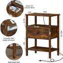 Lerliuo Nightstand with Charging Station and USB Ports, 3-Tier Storage End Table with Drawer Shelf, Night Stand for Small Spaces, Wood Bedside Table for Living Room, Bedroom - Retro Brown