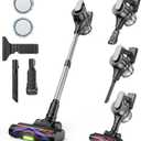 Cordless Stick Vacuum Cleaner 3-In-1 Brush Roll for Hard Floors and Carpets, 55 Min Runtime Rechargeable Lightweight Vacuum with Green LED Headlight for Pet Hair and Dust Cleaning (Sliver)