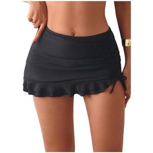 Verdusa Women's Ruffle Slit Swim Skirts Ruched Drawstring Swimsuit Bottoms S