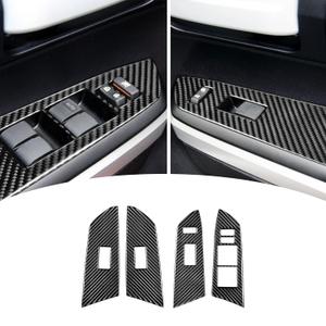 Bilisin Carbon Fiber Sticker Compatible with Toyota Window Lift Switch Button Control Panel Cover Trim Interior Accessories for Toyota Tundra Quad Cab 2014 2015 2016 2017 2018(4Pcs Black)