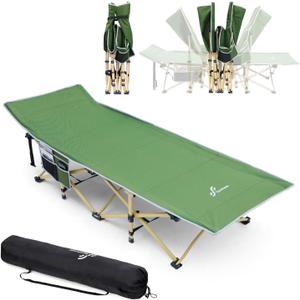 Sportneer Camping Cot: 1200D Double Layer Oxford Foldable Camping Cots for Adults - Heavy Duty Cots for Camping Travel Tent Day Outdoor & Home Guest, Camping Cots with Carry Bag & 2 Side Pockets (Green)