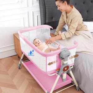 Baby Bassinet, Rocking Bassinet with Waterproof Sheet, 3-in-1 Baby Bassinets Bedside Sleeper, 6 Height Adjustable Pink Bassinet