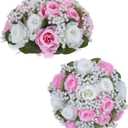 BLOSMON Fake Flowers Ball Centerpieces: 2 Pcs Pink Rose Babys Breath Artificial Flowers Wedding Decoration for Table Silk Kissing Floral Bouquet Arrangements for Home Party DIY Decor