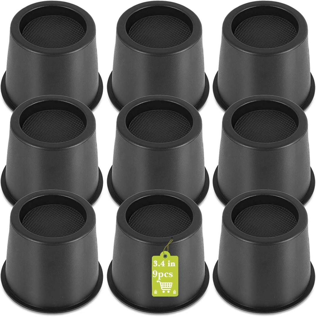 9 Pack Furniture Risers 4 Inch, Bed Risers Heavy Duty for Table Desk Couch Chair Sofa Cabinet Bed Frame Dorm, Round Table Leg Risers Lift Height 3.4", Black