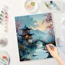 Oriental Landscape Paint by Numbers Kit for Adults - DIY Chinese Pavilion with Bridge Painting on Canvas 16x20In, Framed Acrylic Paint Set, Suitable for Beginners, Art for Home Decoration/Gifts, 1620in Framed