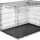 Amazon Basics Portable Metal Wire Dog Crate for Large Dogs, Double Door with Removable Tray, Divider Panel, Easy to Assemble, 48" x 30" x 32.5", Black