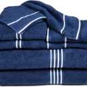 Lavish Home 8PC Bathroom Towels Set - 575GSM 100% Cotton Bathroom Essentials with 2 Bath Towels, 2 Hand Cloths, 2 Wash Cloths, and 2 Fingertip Fabric for Shower, Gym, Dorm and Spa (Navy)