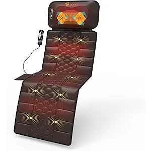 Massage-Mat, Detachable Neck Massager, Full Body Vibration Heating, Massage Pad with 10 Vibrating Motors and 9 Speed Settings for Home Office Use, Brown