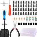 Tire Plug Kit 64 Pcs Tire Repair Rubber Nails Kit with 2 Sizes,Tire Caps with Pressure Gauge,Flat Tire Repair Kit for Car,Motorcycle,Truck,ATV,Tire Puncture Repair
