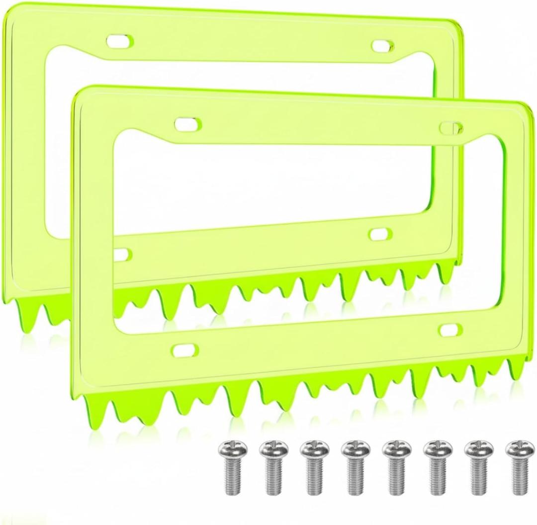 Timtin 1 Sets Fluorescent Green Acrylic License Plate Frame Cover with Screws, Fits Standard 6" x 12" Inches Car Plate, Transparent Universal Car Tag Frame Holder Accessories