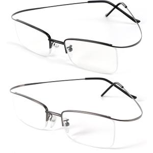 DXYXYO 2 Pack Metal Reading Glasses Blue Light Blocking, Men Women Ultra Light Half Frame Readers