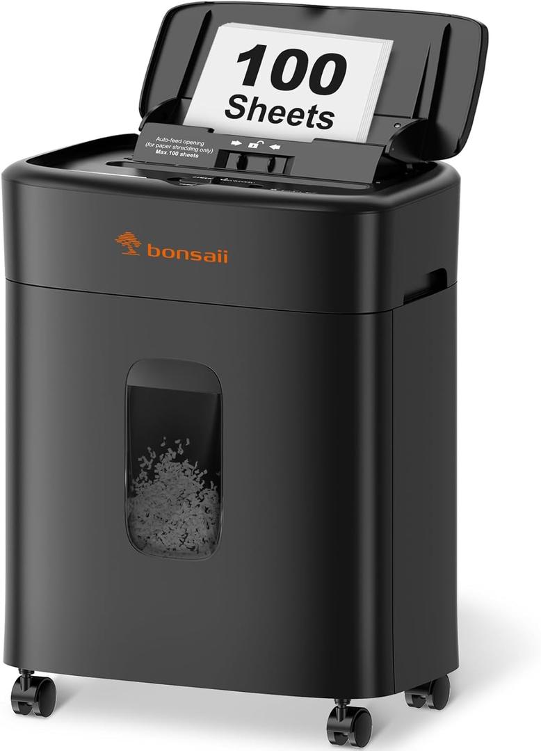 Bonsaii 100 Sheets Auto Feed Paper Shredder, Up to 30 Minutes Shredders for Home Office Use, Micro-Cut Heavy Duty Shredder / 4.2 Gallons/Security Level P-4 (C231-D)