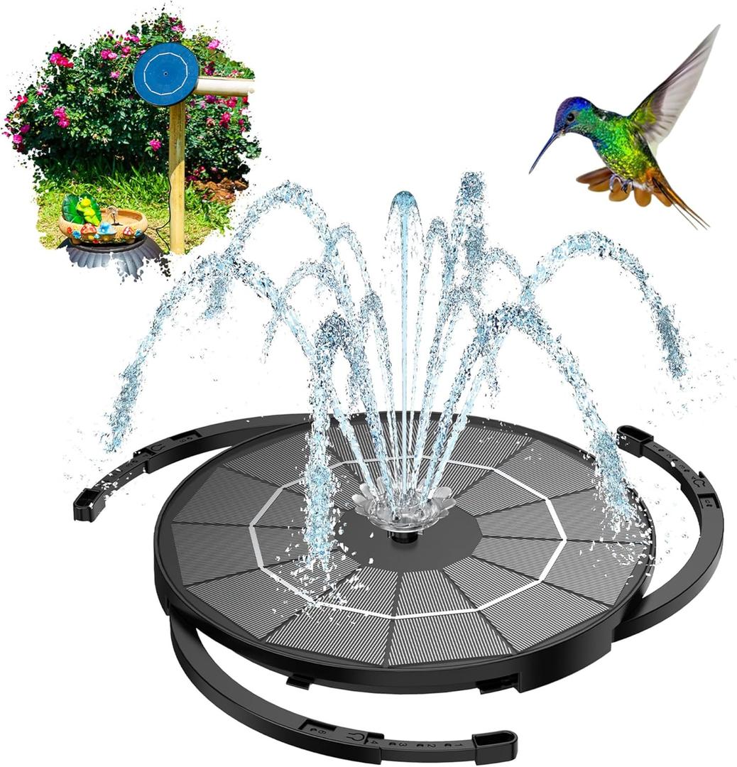 AISITIN 3.5W Solar Fountain Pump Upgraded 2026, DIY Solar Bird Bath Fountain Kit & Built-in 1200mAh Battery & Windmill 9 Nozzles & 3 Fixed Bracket for Bird Bath, Garden, Pond, Courtyard and Outdoor