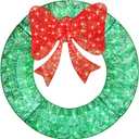 48in Lighted Christmas Wreath Decorations, Outdoor Christmas Wreaths Holiday Decor with Bow Ribbon 125 LED Lights for Front Door, Windows, Xmas Gifts, Home, Lighted Holiday Displays