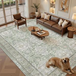 Soalmost 8x10 Area Rugs, Washable Rugs, Large Stain Resistant Area Rug for Living Room Bedroom Dining Room, Vintage Farmhouse Rug Green
