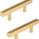 2PCS Gold Square Drawer Handle Modern Cabinet Pulls Bar Ladder Pull Shower Glass Sliding Barn Door Handle Furniture Hardware 4.7" Length, 2.5" Hole Center