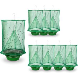 8 Pack Fly Traps Outdoor Hanging, Ranch Fly Traps with Food Bait Tray, Fly Catcher Cage for Indoor or Outdoor Family Farms, Park