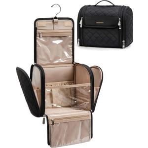 BAGSMART Makeup Bag for Women with Hanging Hook - Portable Cosmetic Case, Large Capacity Door Room Essentials Travel Organizer for Full Sized Cosmetics and Toiletries, Black