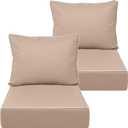 24X24-2set,Outdoor Chair Cushions, 30D High-Density Foam Patio Chair Cushions, Water-Resistant UV 2000H Color Fastness Outdoor Seat Cushions for Patio Furniture Sofa,Khaki with White Trim