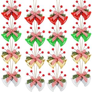 ASTARON 12 Pcs Christmas Bell Ornaments Xmas Tree Hanging Ornaments Jingle Bells with Holly Berries for Christmas Wreath Crafts Holiday Tree Decorations (Mixed Colors) (Red, Green,white, Gold)