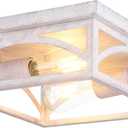 Rustic Flush Mount Ceiling Light Fixture, Farmhouse Close to Ceiling Light Fixture for Hallway Porch Bedroom, Kitchen Lights Ceiling, 1 Pack, White, HandFinished WoodLook