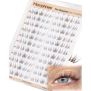 Brown Lash Clusters Natural Eyelash Extensions 9-10-11MM Short Wispy Cluster Lashes Extensions CC Curl Pre-Mapped Cat Eye Eyelash Clusters for Effortless Application