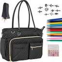 Large Bible Bag with Bible Cover Case for Women, Church Bag with Shoulder Strap, Quilted Bible Cover for Bible Study Supplies, a Christian Gift for Women, Black