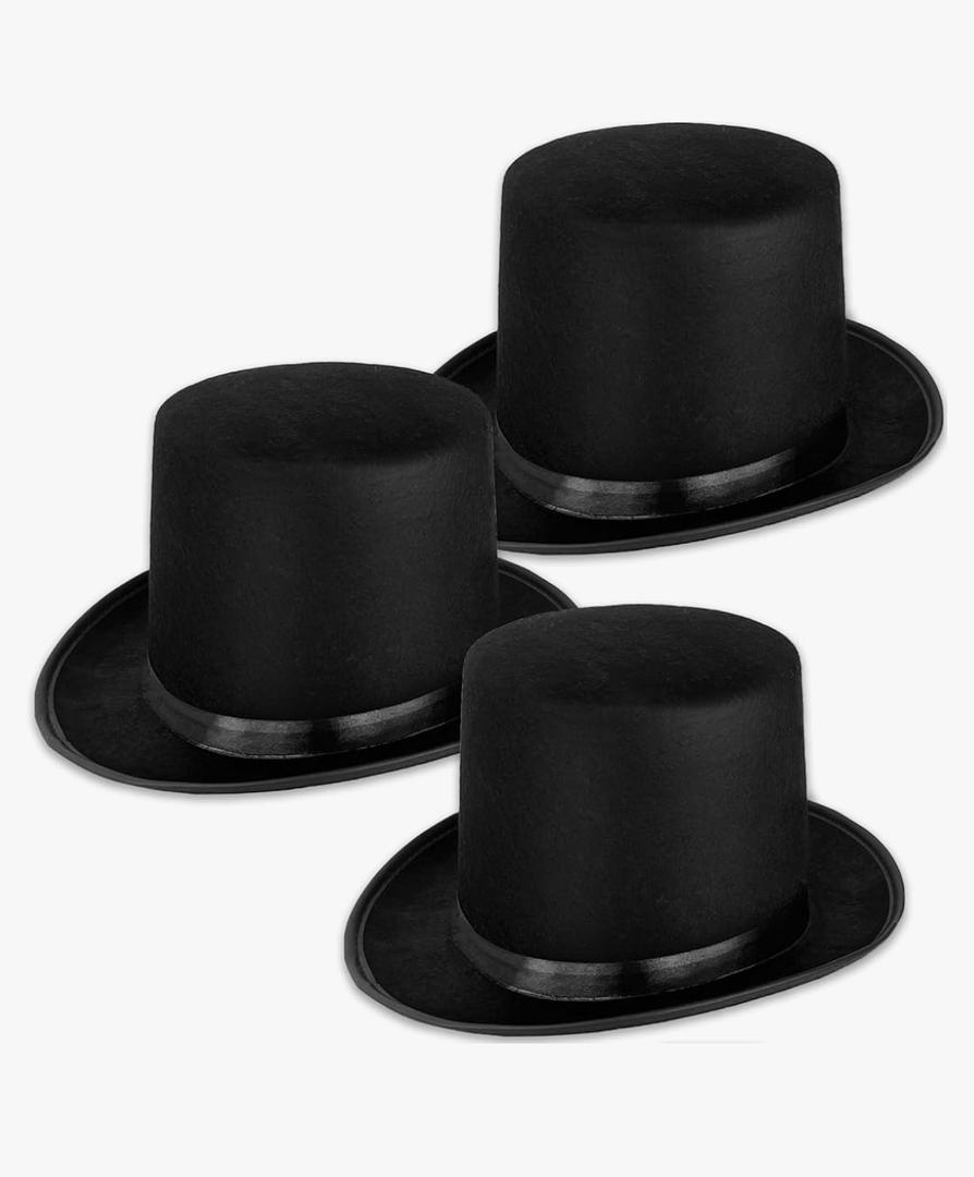 3 Pack Black Felt Top Hats for Kids,Magician Hat Costume,Tall Victorian Tuxedo Costume Hat for Halloween Dress up Cosplay Party Accessories