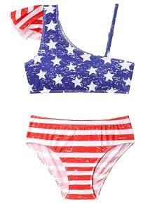 Nokecina Swimsuit for Girls Size 14-16 Years Old 2-Piece Blue White Stars Ruffle Bathing Suit Cute Bikini Set 170