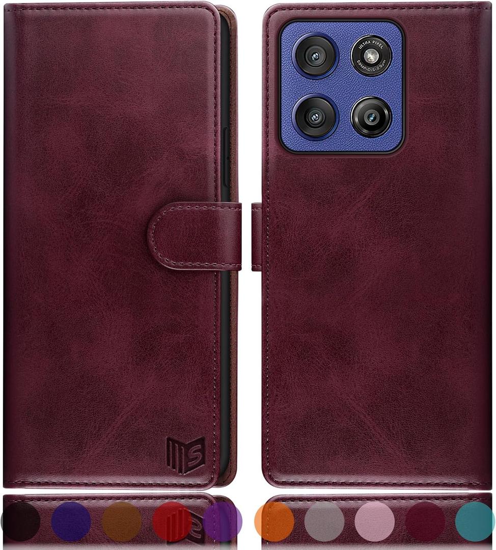 SUANPOT Compatible with G Stylus 5G 2025 Wallet case with RFID Blocking Credit Card Holder,Flip Book PU Leather Protective Cover Women Men for Stylus 5G 2025 Phone case Wine Red