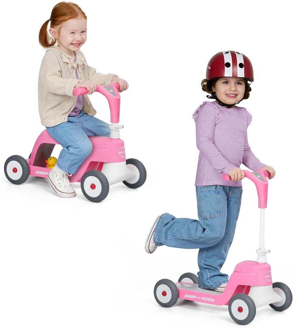 Radio Flyer Scoot 2 Scooter, Pink, for Kids Ages 1-4, Ride On Toy or 4-Wheel Kids Scooter, Durable Wheels and Frame, Converts Easily with Flip Deck, Toddler Ride On Toys 