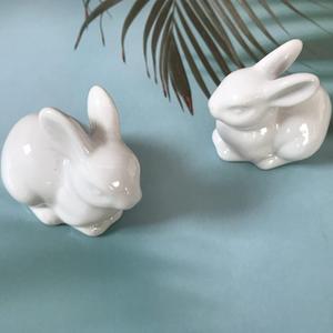 Set of 2 Decorative Bunny Figurine- Ceramic Rabbit Statue/Sculpture for Home Garden Wedding Decor or More (Small)