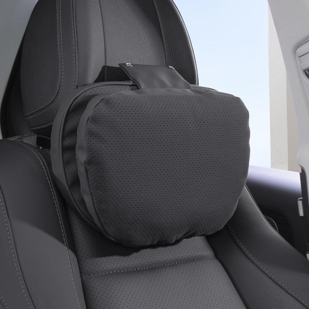 Dapucarin Car Headrest Pillow for Driving, Dual-Sided Leather Design Neck Pillow, Breathable Softness Neck Support, Universal Fit Head Rest Travel Pillow, Black, 2 Pack