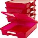 Storex Classroom Craft Project Box  Stacking Plastic Organizer Fits 12x12 Scrapbooking Paper, Red, 5-Pack (63204U05C)