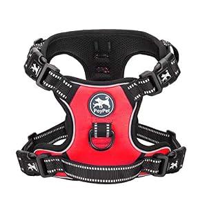 PoyPet 2019 Upgraded No Pull Dog Harness with 4 Snap Buckles, 3M Reflective with Front & Back 2 Leash Hooks and an Easy Control Handle [NO Need Go Over Dog’s Head (Red, M)