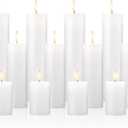 Lounsweer 12 Pcs Pillar Candles Bulk Unscented Votive Candles Wax Multi Size for Home Shabbat Weddings Spa Events Emergencies, 2 x 3, 2 x 6, 2 x 8 (White)