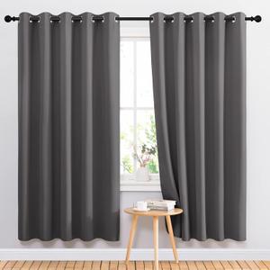 NICETOWN Blackout Curtains Panels for Bedroom - 3 Pass Microfiber Noise Reducing Thermal Insulated Solid Ring Top Blackout Window Drapes (2 Panels, 66 x 72 Inch, Gray) (Grey)