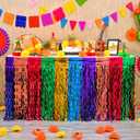 Mega-L Fiesta Party Decorations, 4 Pack Taco Wavy Metallic Tinsel Foil Fringe Table Skirts, Mexican Themed Cinco de Mayo Day of The Dead Decorations Dia De Los Muertos Birthday Party Table Decor