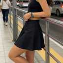 eoeoo Women's Flared Mini Skirt Stretchy High Waist Flowy Ruffle Hem Skater Skirt (Black, S)